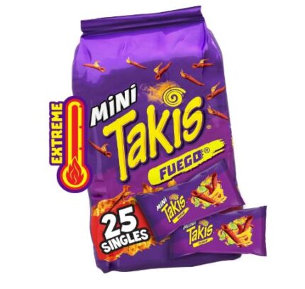 Takis Fuego Mini 25 pc / 1.23 oz Bite Size Multipack, Hot Chili Pepper & Lime Flavored Extreme Spicy Rolled Tortilla Chips