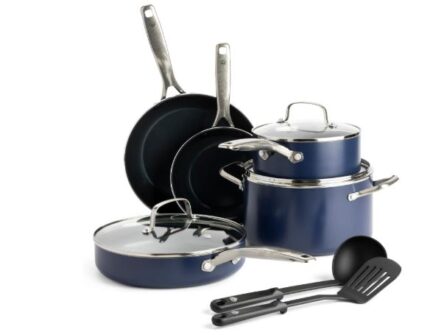 Blue Diamond 10 Piece Cookware Set, Diamond Infused PFAS & PFOA-Free Ceramic Nonstick Pots and Pans, induction Stove